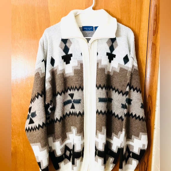 TownCraft Men’s XLT Acrylic Full Zip Cardigan Aztec Print Has Pockets Vintage - Picture 1 of 8